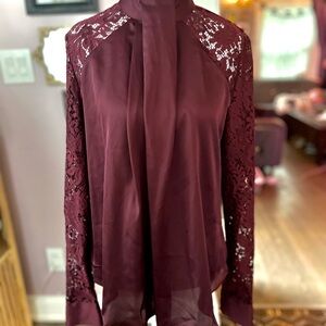 Worthington Burgundy Lace & Satin Top